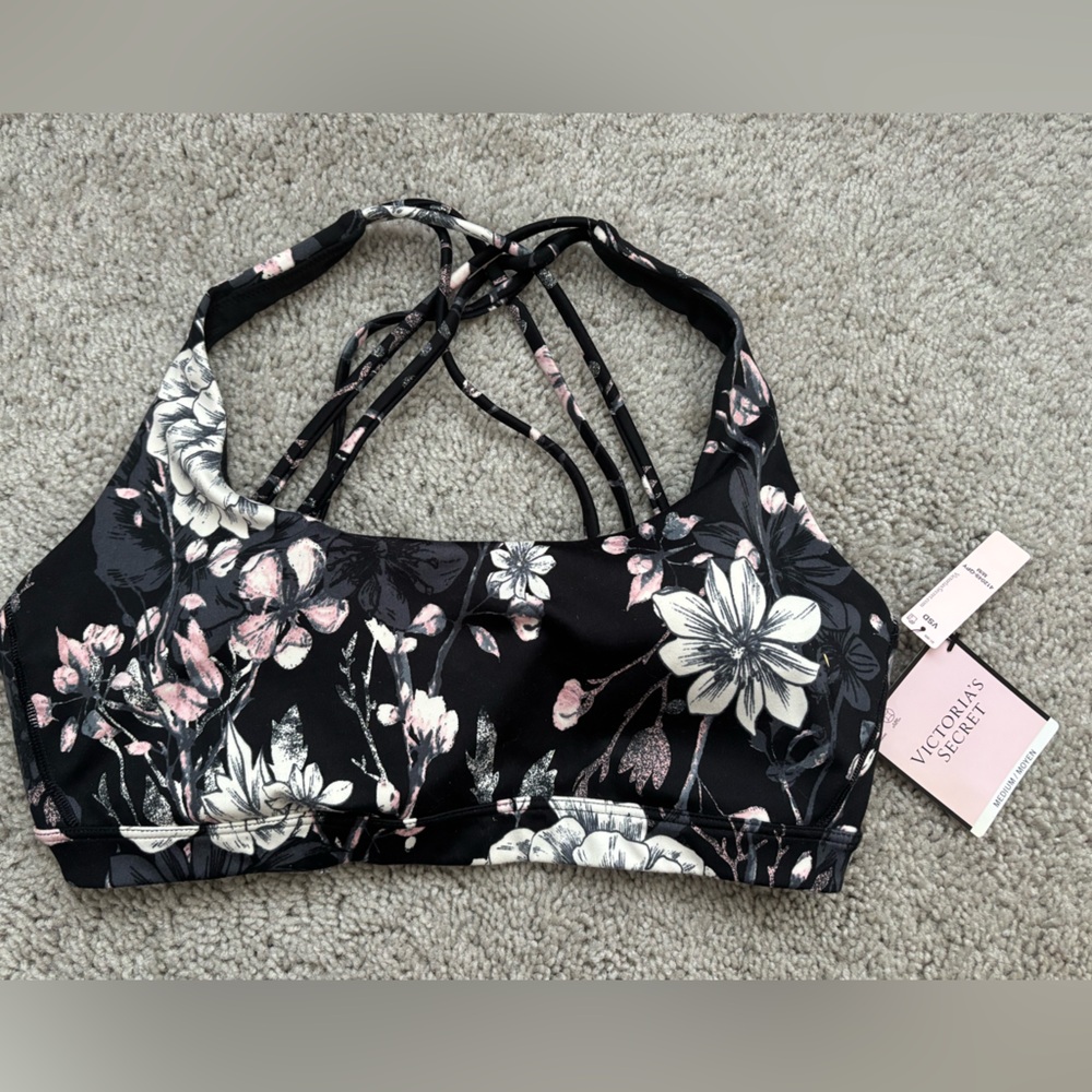 Victoria's Secret Black Floral Sports Bra